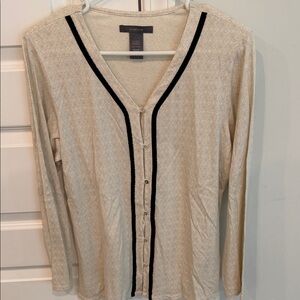 Liz Claiborne Cream Cardigan with Black Trim Size Medium